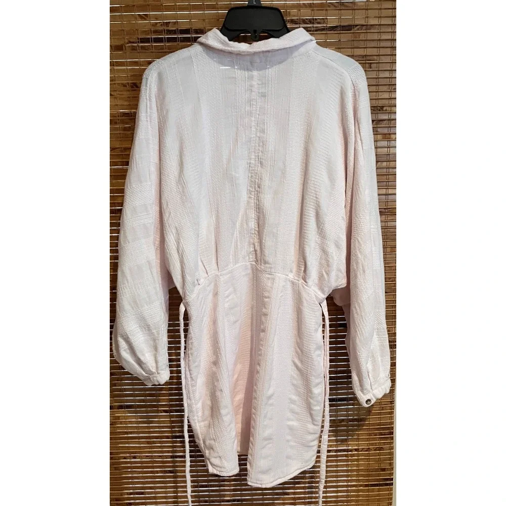 Free‎ People Pink Textured Button Front Mini Dress Side Tie Long Sleeve Medium